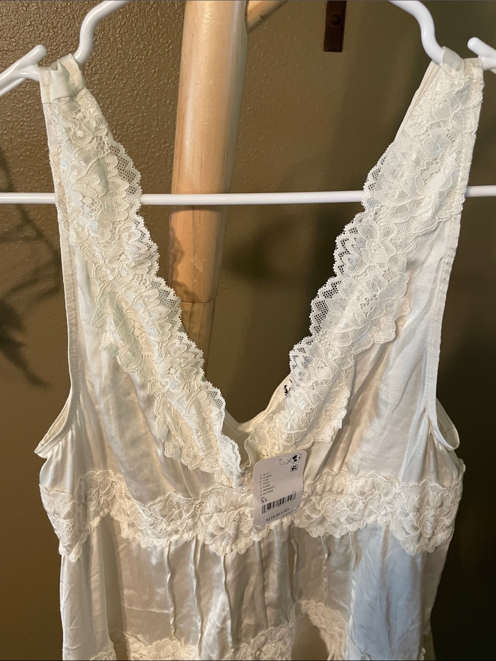 NWT Free People Cream Lace-Trim V-Neck Mini Dress - Picture 6 of 7